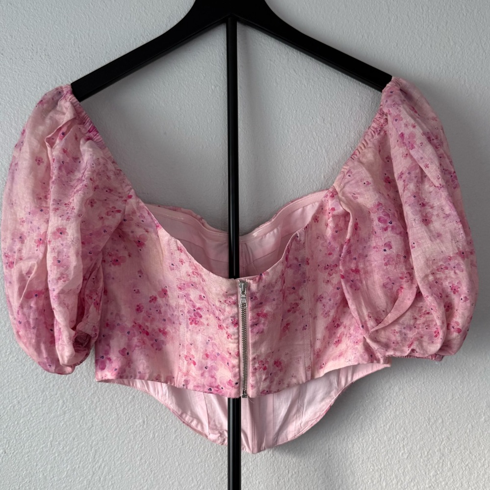 REVOLVE Bardot Corset Top Pink Floral Bustier Fitted Romantic Women Size L - Picture 13 of 16